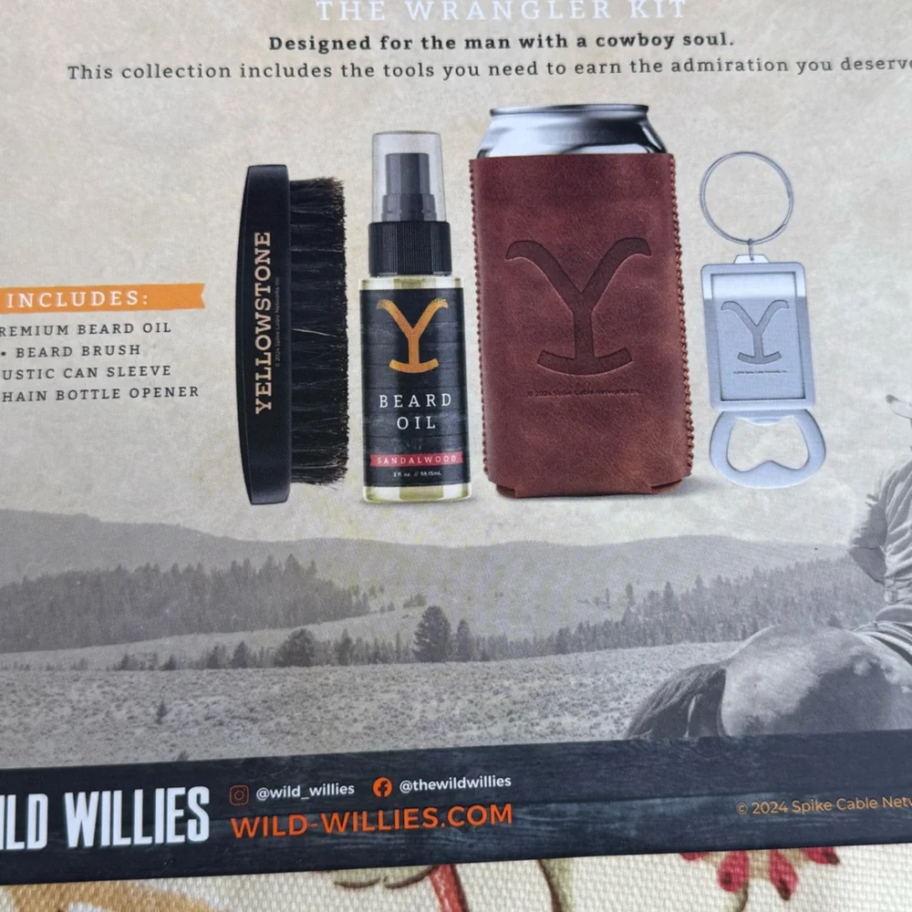 Yellowstone collection Wild Willies “The Wrangler kit” Beard Oil,Brush,Keychain